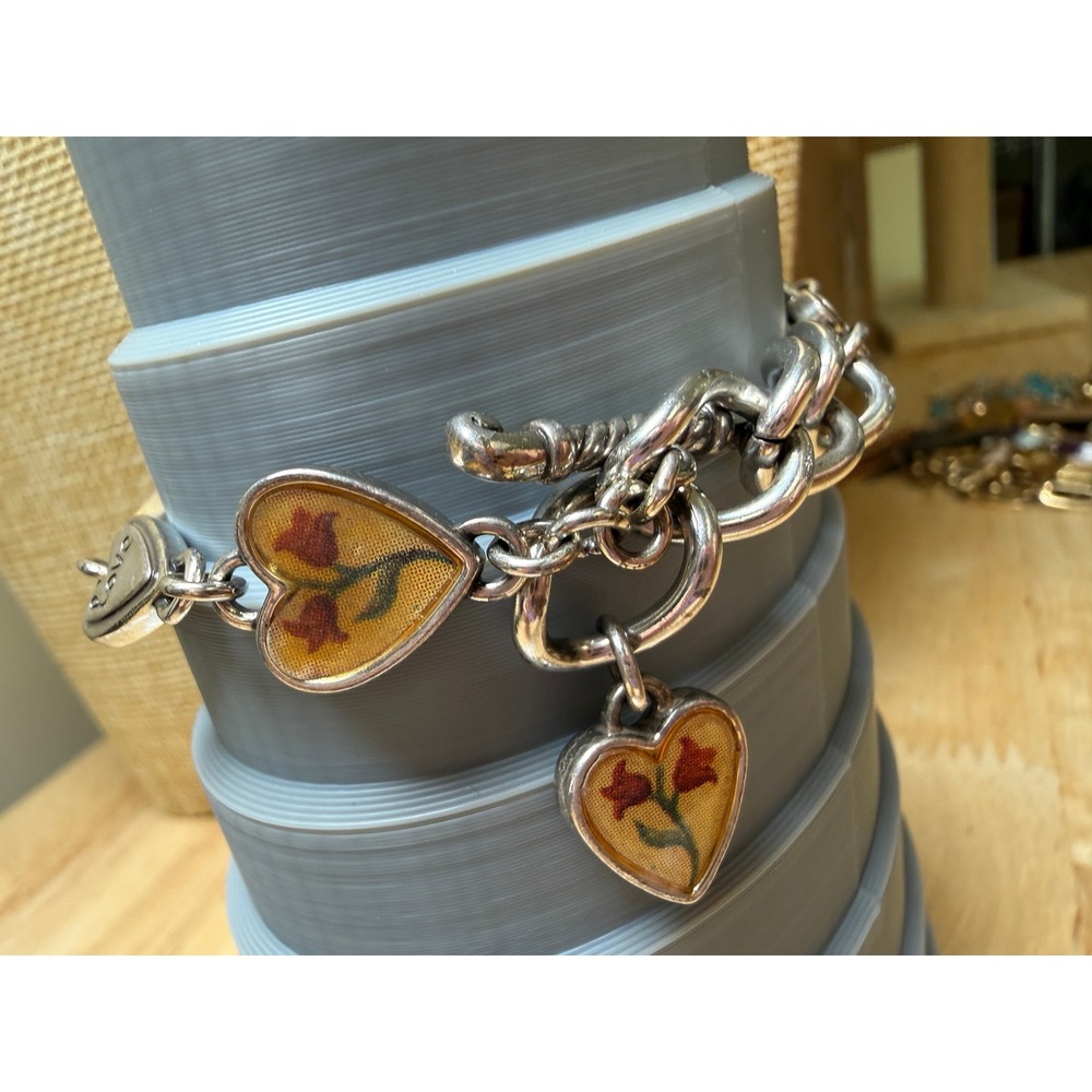 Brighton Silver Floral Heart Link Bracelet Watch Piccadilly Needs Batteries - Picture 13 of 15